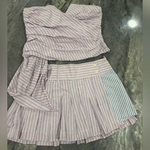 Striped Pink Two-Piece Set - Strapless Top & skort